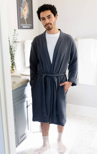 Unisex Turkish Cotton Robe in Midnight, Lightweight and Absorbent Turkish Cotton Towels. Luxuriously Soft and Eco-Friendly.